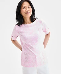 Style & Co Petite Elbow-Sleeve Patchwork Top, Exclusively at Macy's