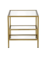 Modern 22" Square End Table – Brass Finish, Clear Glass, and Two Shelves