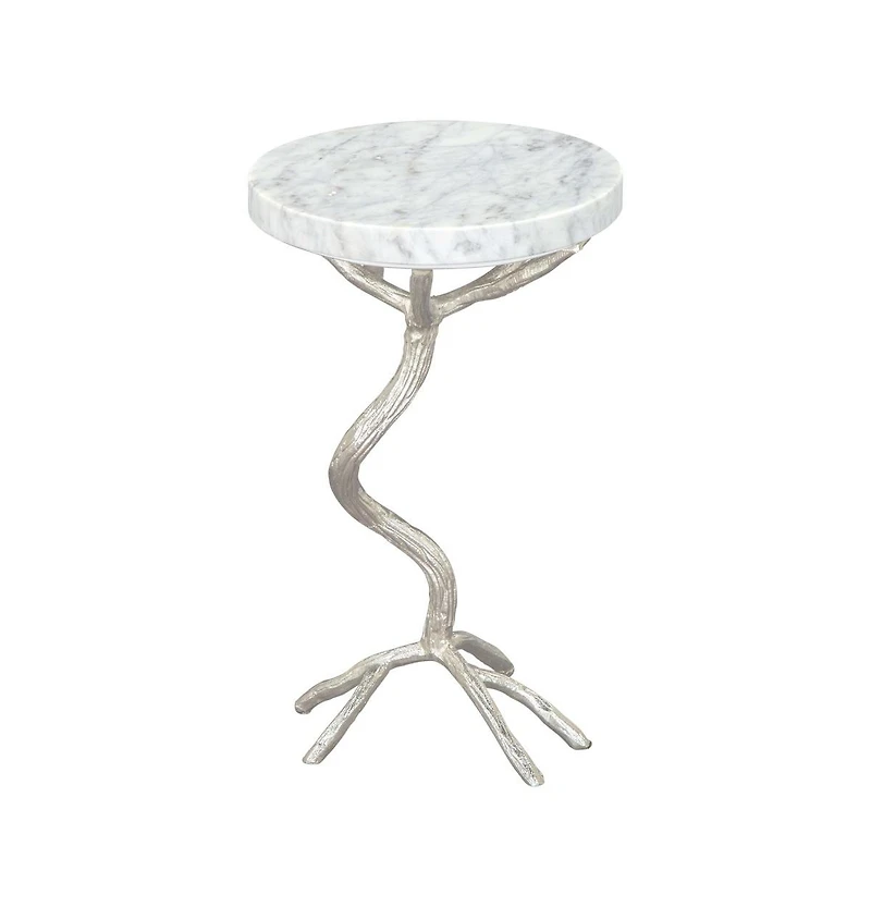 Stylish 22" Marble End Table – Round White Top with Silver Legs for Elegant Decor