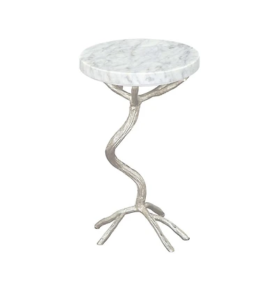 Stylish 22" Marble End Table – Round White Top with Silver Legs for Elegant Decor