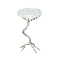 Stylish 22" Marble End Table – Round White Top with Silver Legs for Elegant Decor