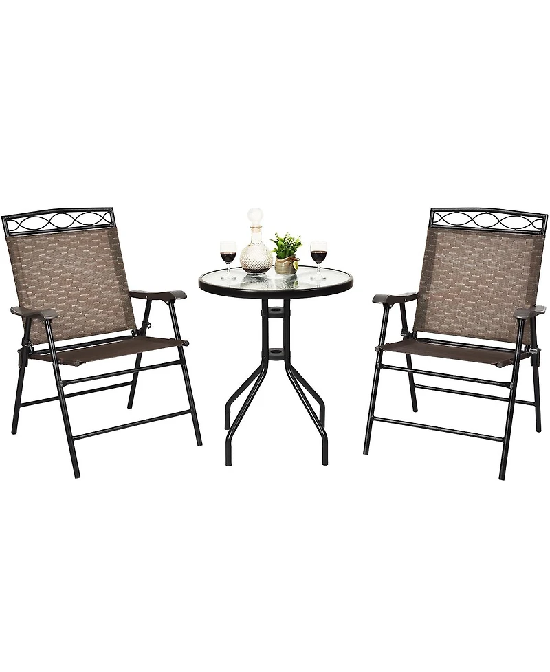 Gymax 3PCS Bistro Set Conversation Set Pub Patio Outdoor w/ Folding Chairs Table