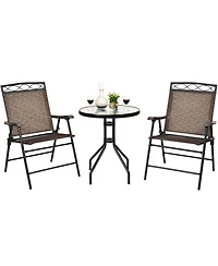 Gymax 3PCS Bistro Set Conversation Set Pub Patio Outdoor w/ Folding Chairs Table