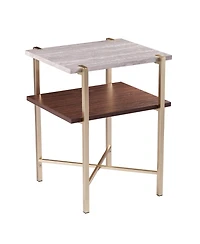 24" Brass Manufactured Wood And Iron Square End Table With Shelf