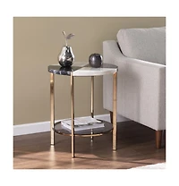 24" Black Manufactured Wood And Iron Round End Table With Two Shelves