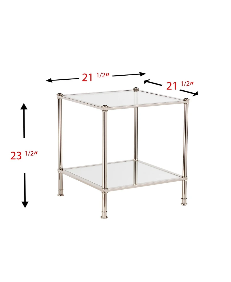 Glass and Iron Square Mirrored End Table for Living Room or Bedroom