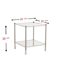 Glass and Iron Square Mirrored End Table for Living Room or Bedroom