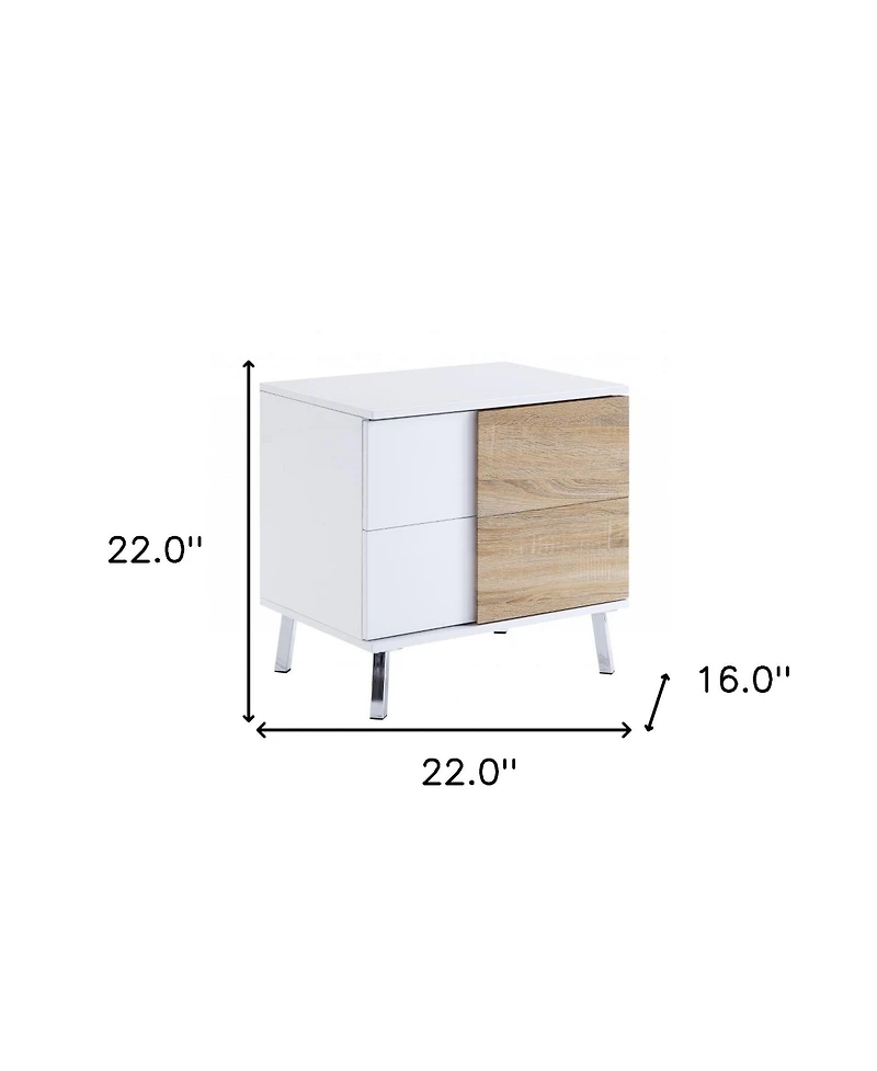 Modern Wood Look Rectangular Side Table with Dual Storage Drawers