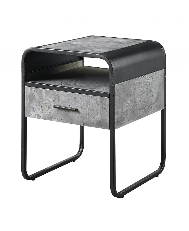 Square Wood and Metal End Table with Storage Drawer and Shelf