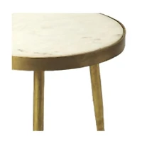 18" Gold And White Marble Round End Table