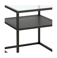 Modern Glass and Steel Square End Table with Storage Shelf – Perfect for Any Space