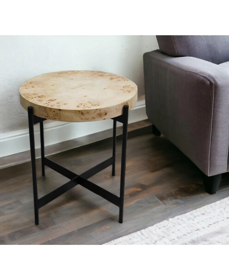 22" Industrial Round End Table Wood Top and Black Metal Legs