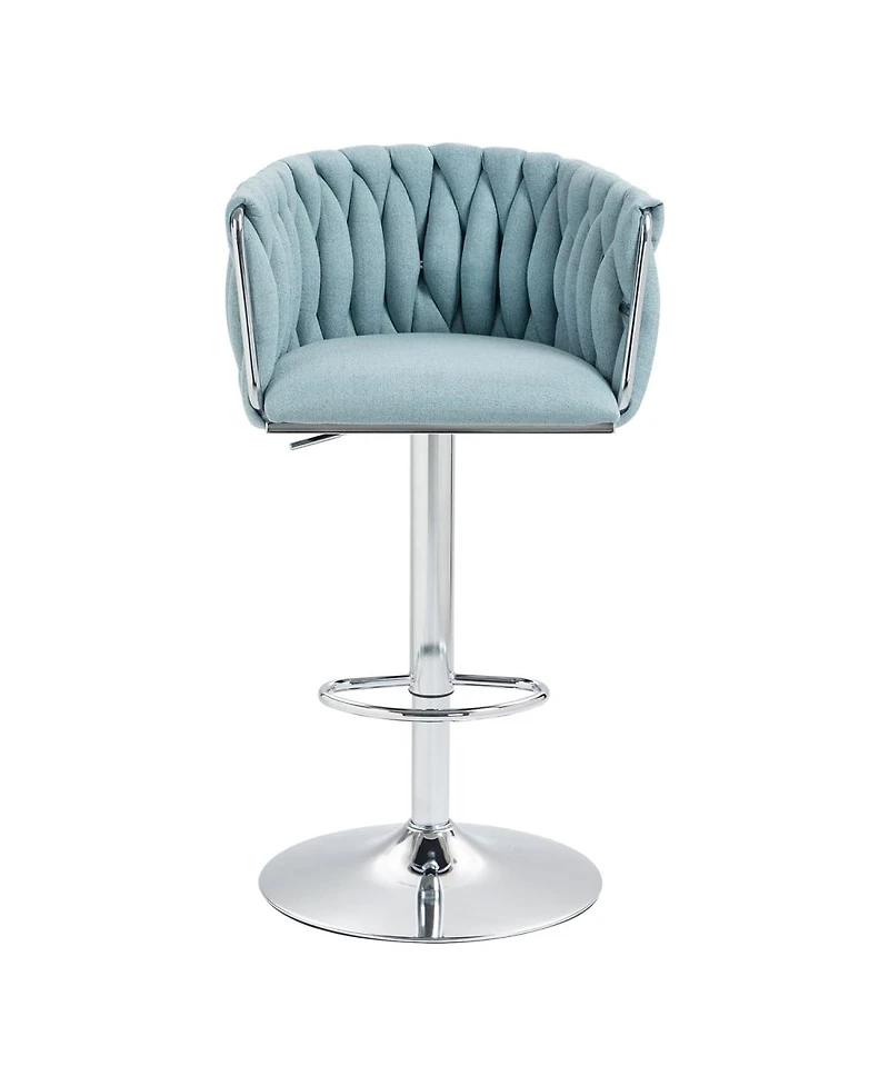 Set of 2 Adjustable Swivel Bar Stools with Woven Fabric Back and Footrest Modern Upholstered Counter Height Chairs for Kitchen Island or Area-The