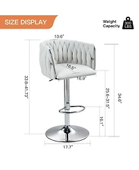 Set of 2 Adjustable Swivel Bar Stools with Woven Fabric Back, Footrest, Modern Counter Height Chairs for Kitchen or Bar-The Pop Home