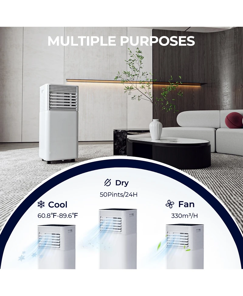 10000 Btu Portable Air Conditioner, 3-in-1 Ac Unit with Fan, Dehumidifier, 24H Timer, Remote Control, Sleep Mode, Cools Rooms up to 350 Sq.Ft