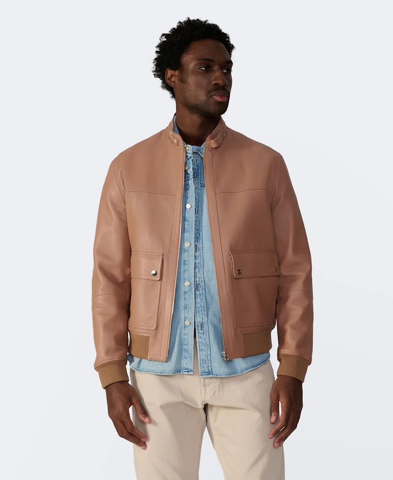Furniq Uk Men's Men s Leather Bomber Jacket, Created for Macy
