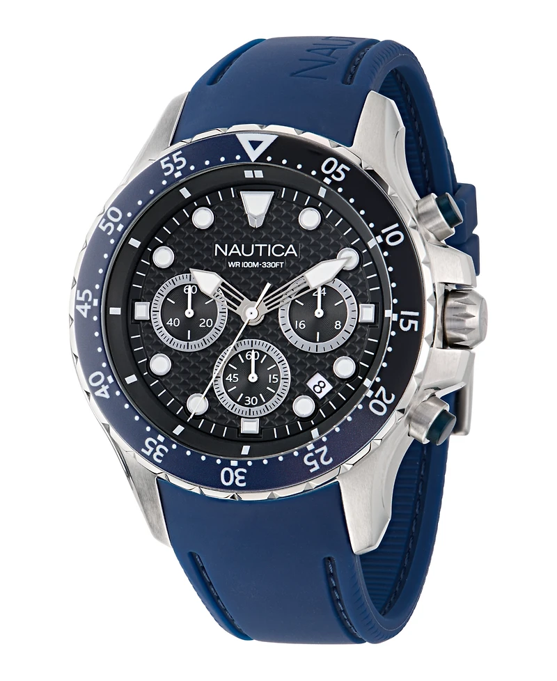 Nautica Men's Chronograph Black Silicone Watch Set, 44mm