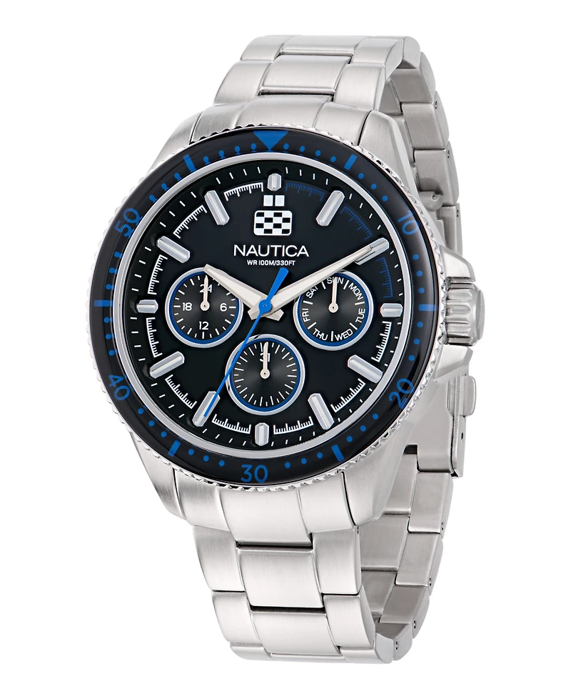 Nautica Men's Analog Silver-Tone Stainless Steel Watch, 46mm
