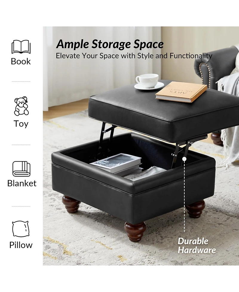 Sabina Transitional 27" Wide Ottoman with Solid Wood Legs