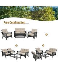 Gymax 4PCS Cushioned Patio Conversation Set Outdoor Rattan Furniture Set