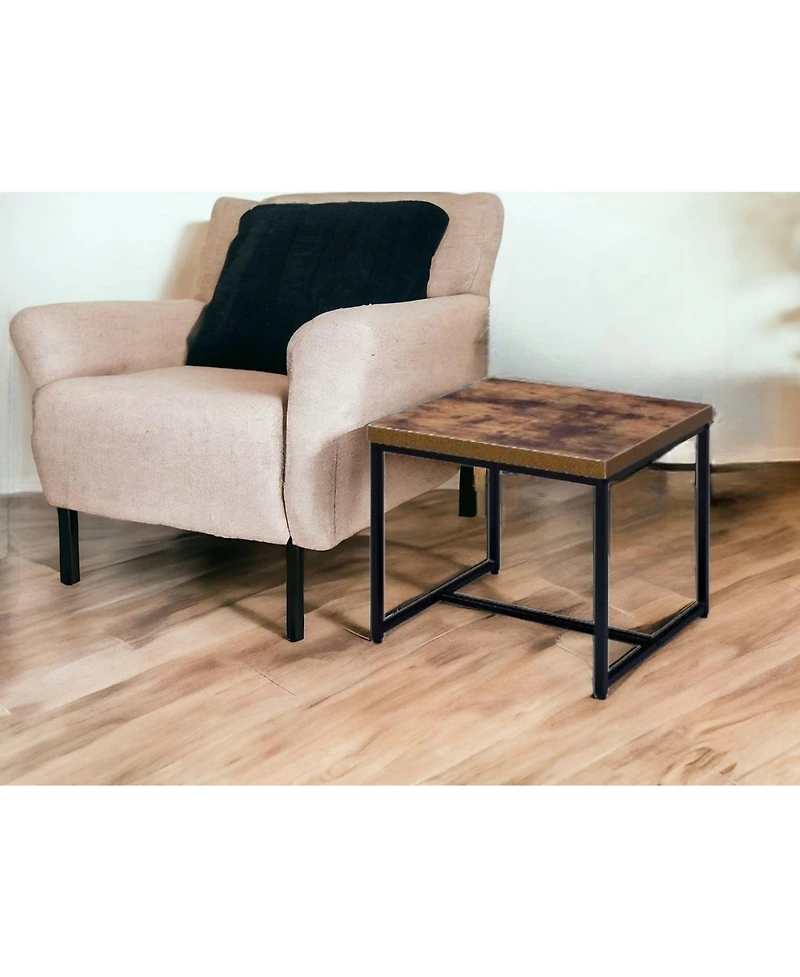 Industrial End Table with Metal Frame and Manufactured Wood Top
