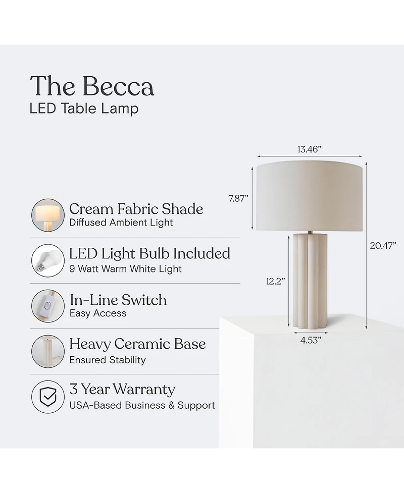 Becca Led Geometric Pillar Table Lamp with Cream Fabric Shade, Bulb Included (24")