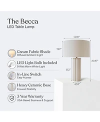 Becca Led Geometric Pillar Table Lamp with Cream Fabric Shade, Bulb Included (24")