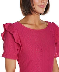 Belldini Women's Knit Eyelet Ruffle Sleeve Top