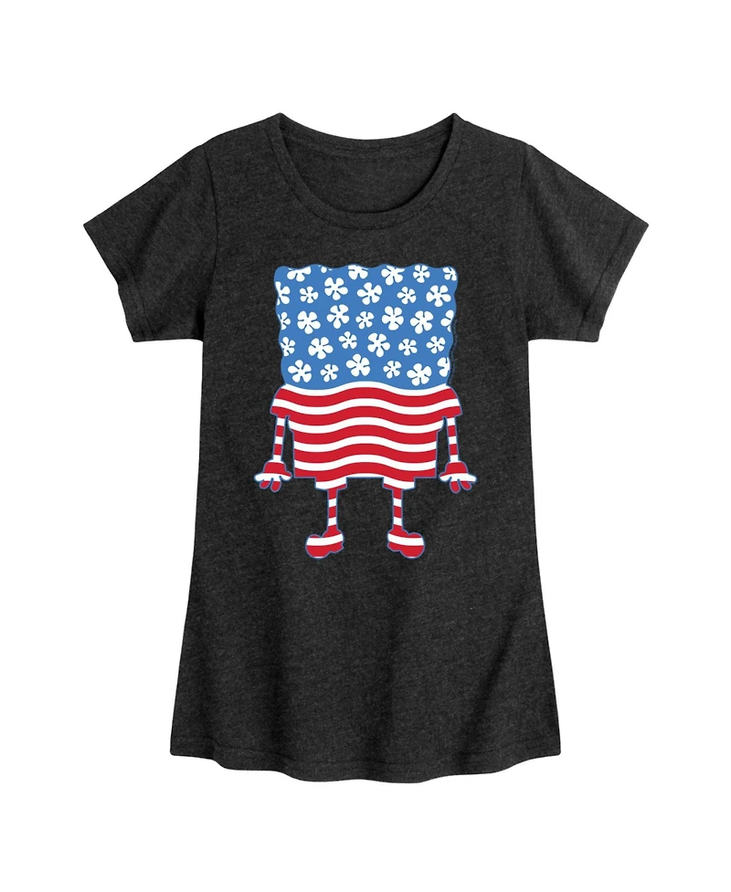 Hybrid Apparel Big Girls Sponge Bob Square Pants Americana Flag Graphic T-Shirt
