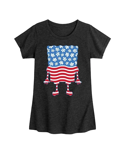 Hybrid Apparel Big Girls Sponge Bob Square Pants Americana Flag Graphic T-Shirt