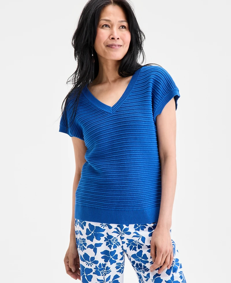 Style & Co Women's Cotton Rib-Knit Dolman-Sleeve Sweater, Exclusively at Macy's