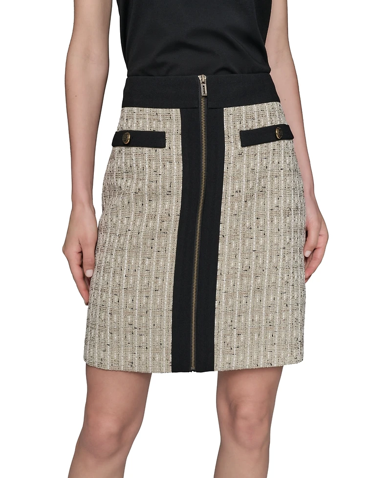 Karl Lagerfeld Paris Women's Zip-Front Tweed Skirt