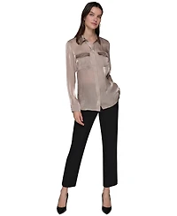 Karl Lagerfeld Paris Women's Mixed-Media Button-Front Blouse