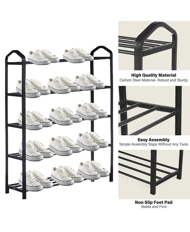 5-Tier Stackable Shoe Rack, 15-Pairs Sturdy Shoe Shelf Storage