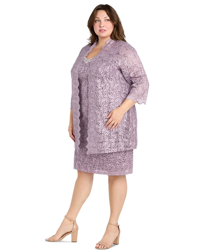 R & M Richards Plus 2-Pc. Lace Jacket Dress Set
