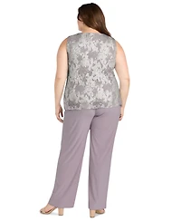 R & M Richards Plus 3-Pc. Embellished Jacket, Necklace Top Pant Set