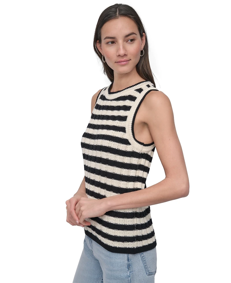 Dkny Jeans Women's Ribbed Striped Crewneck Tank Top
