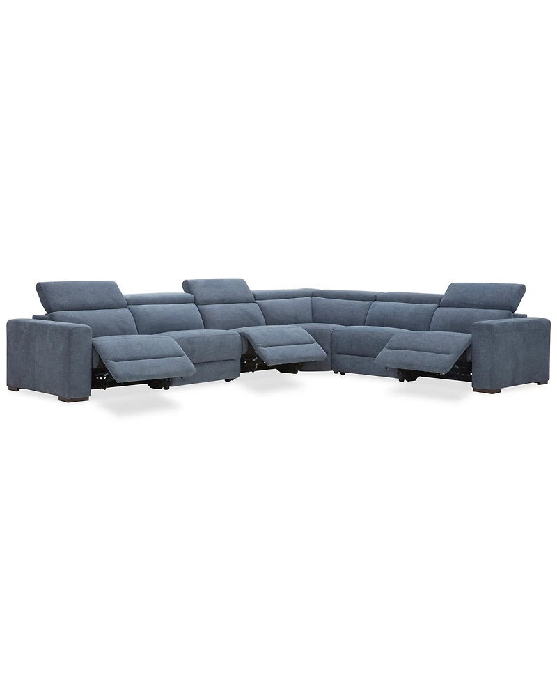 Nevio -Pc. Fabric Power Headrest Sectional with 3 Motion Chairs