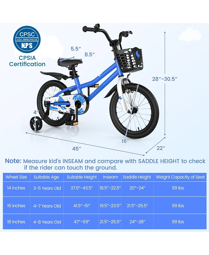 16 Inch Kids Bike with Removable Training Wheels