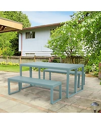 Aoodor 3-Piece Outdoor Patio Dining Set, Aluminum Furniture Set with 1 Rectangular Picnic Table and 2 Benches for Garden, Lawn, Yard