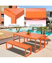 Aoodor 3-Piece Outdoor Patio Dining Set, Aluminum Furniture Set with 1 Rectangular Picnic Table and 2 Benches for Garden, Lawn, Yard