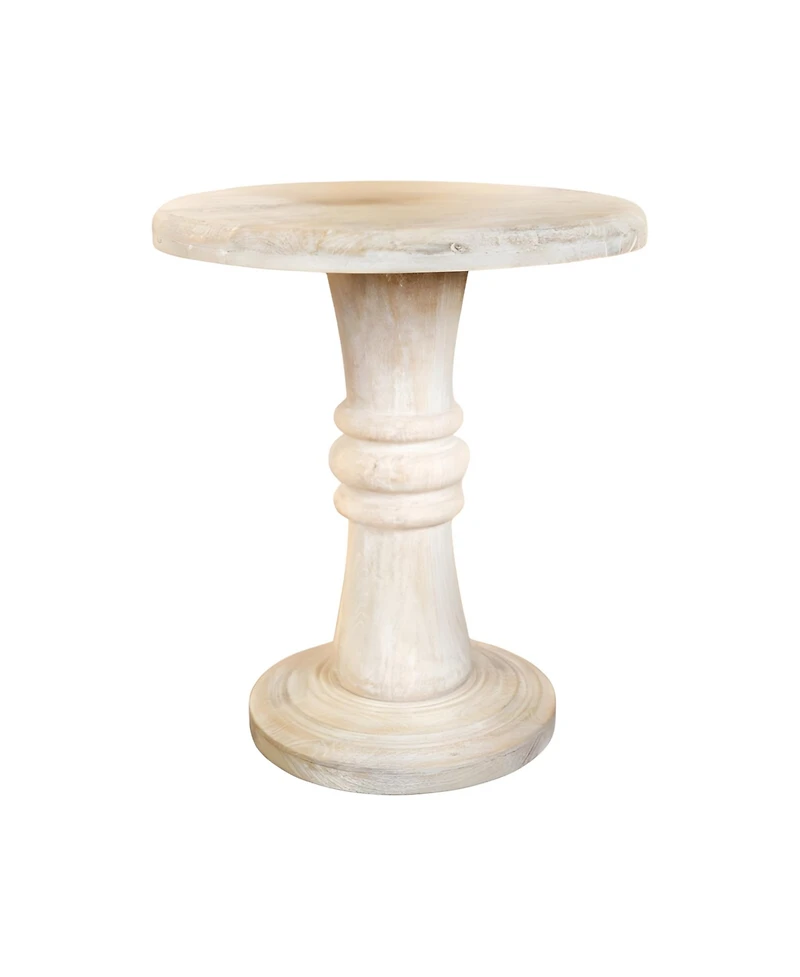 28" White Distressed Solid Wood Round End Table