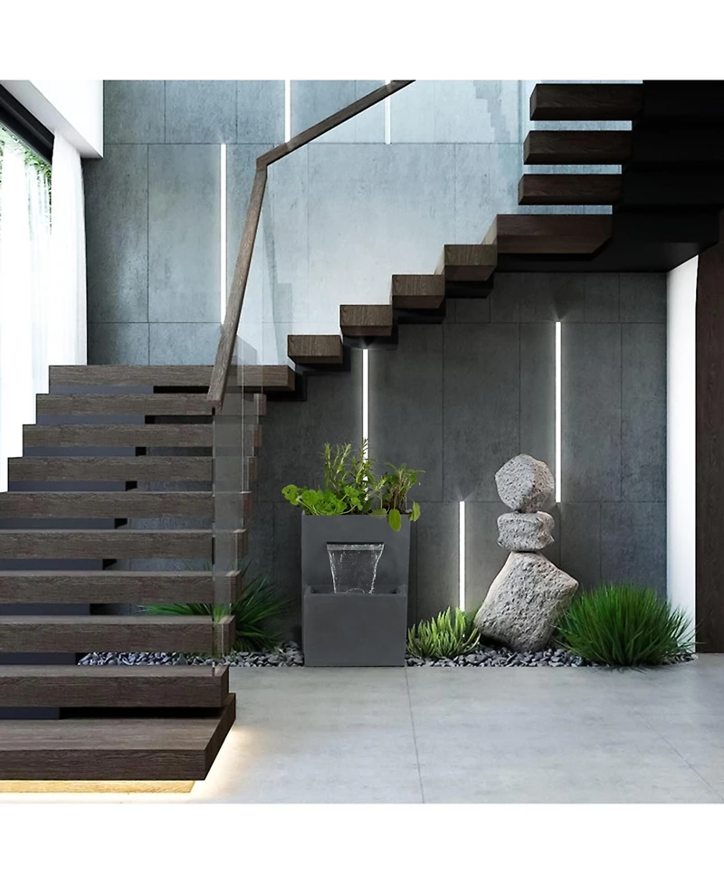 LuxenHome Gray Resin Modern Rectangular Waterfall Outdoor Fountain