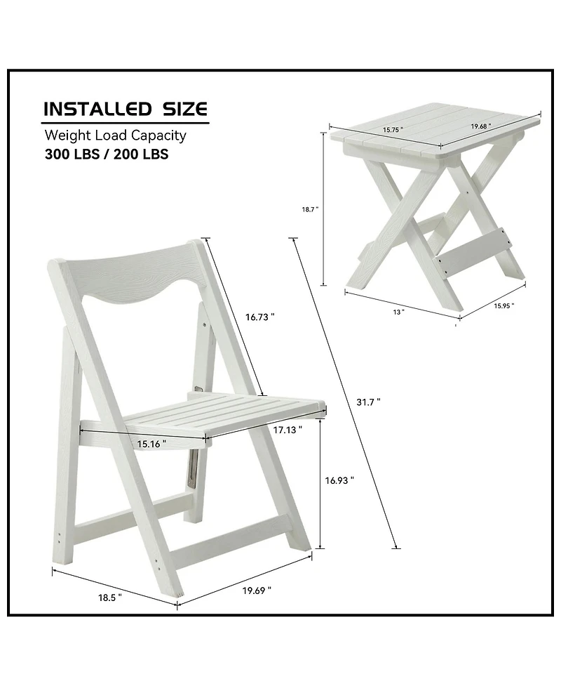 Foldable Small Table and Chair Set with 2 Chairs and Rectangular Table