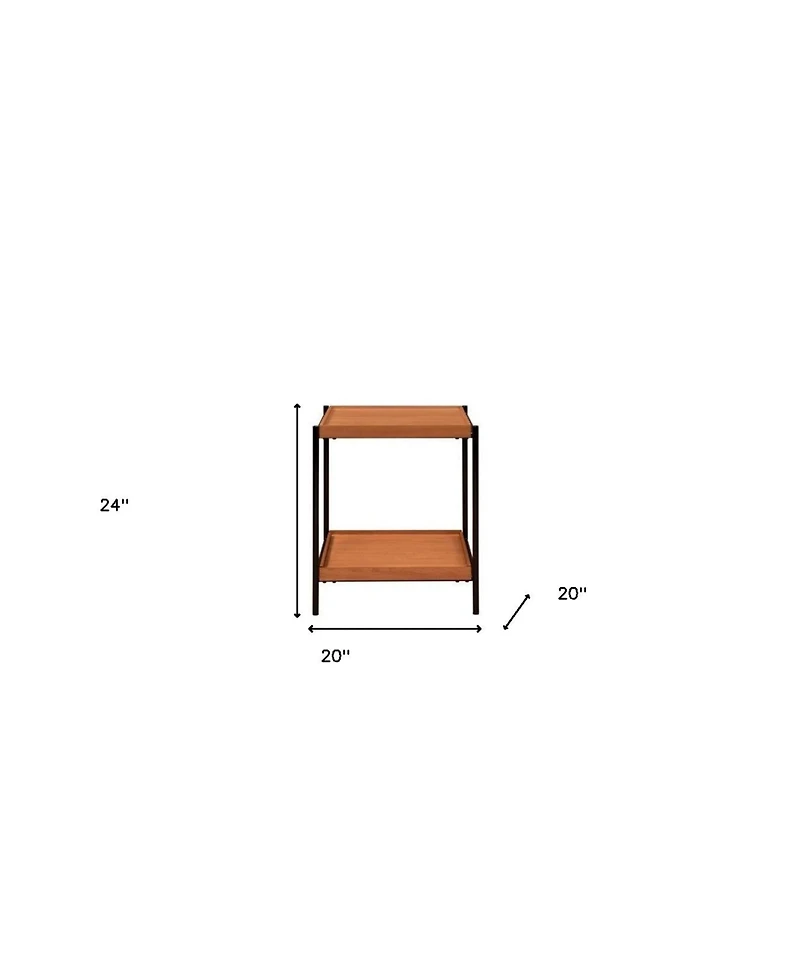 Modern Square End Table with Open Shelf – Metal Frame & Wood Top
