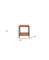 Modern Square End Table with Open Shelf – Metal Frame & Wood Top