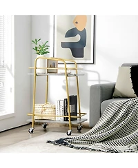 2-tier Kitchen Rolling Cart with Steel Frame and Lockable Casters