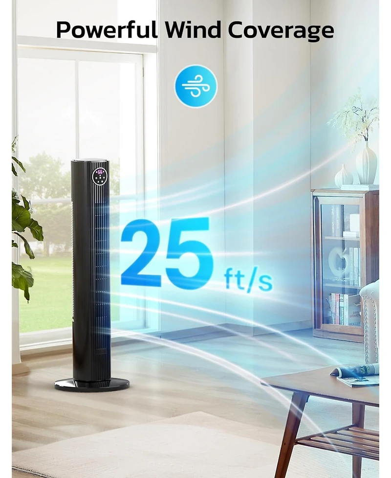 Cowsar Tower Fan for Bedroom, 90° Oscillating with 12H Timer, 37”Standing Fans Remote, Bladeless 4 Modes & 3 Speeds