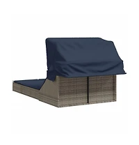 Double Sun Lounger with Canopy and Cushions Gray Poly Rattan