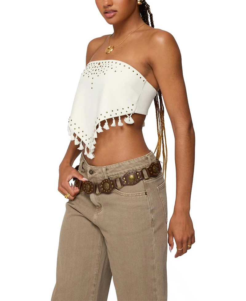 Edikted Women's Stud & Tassel Handkerchief Top